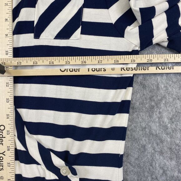 Soft Surroundings Women's Large Navy White Stripe V Neck Side Wrap Dress - Picture 9 of 14